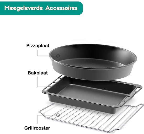 Merkador XL Vrijstaande Oven - 65 Liter - 2000 Watt - Hetelucht - RVS Afwerking - Eenvoudig Te Reinigen Geëmailleerde Binnenruimte