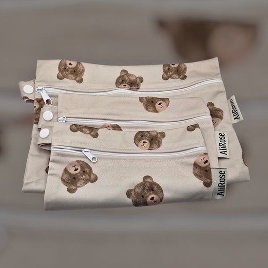 AliRose – Waterdichte Luiertasjes & Opbergtasjes – Set van 3 – Handig voor onderweg, luiers, doekjes & babyspulletjes – Beertjes