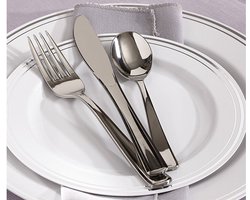 Kunststof Herbruikbare Messen - Mozaiek Sabert - Zilver - Kunststof - 17 cm - Set van 10 pakjes / 100 messen - Design bestek - Ideaal voor feest / bruiloften / verjaardagen / bedrijfsfeesten Sabert mes - Zilver - Kunststof - 20 cm