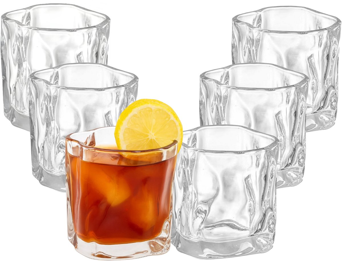OZ Home – Wave Design Glazenset – 6 Stuks (150 ml) – Whiskey/Waterglazen – Hittebestendig & Vaatwasserbestendig