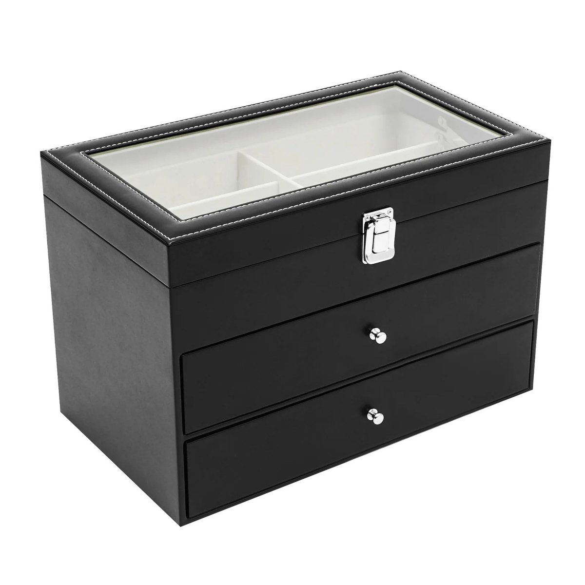 Bearly Horloge En Brillen Doos - 12 Compartimenten - Zwart - Organizer - Opbergdoos - 33.5CM X 19.3CM X 22.5CM