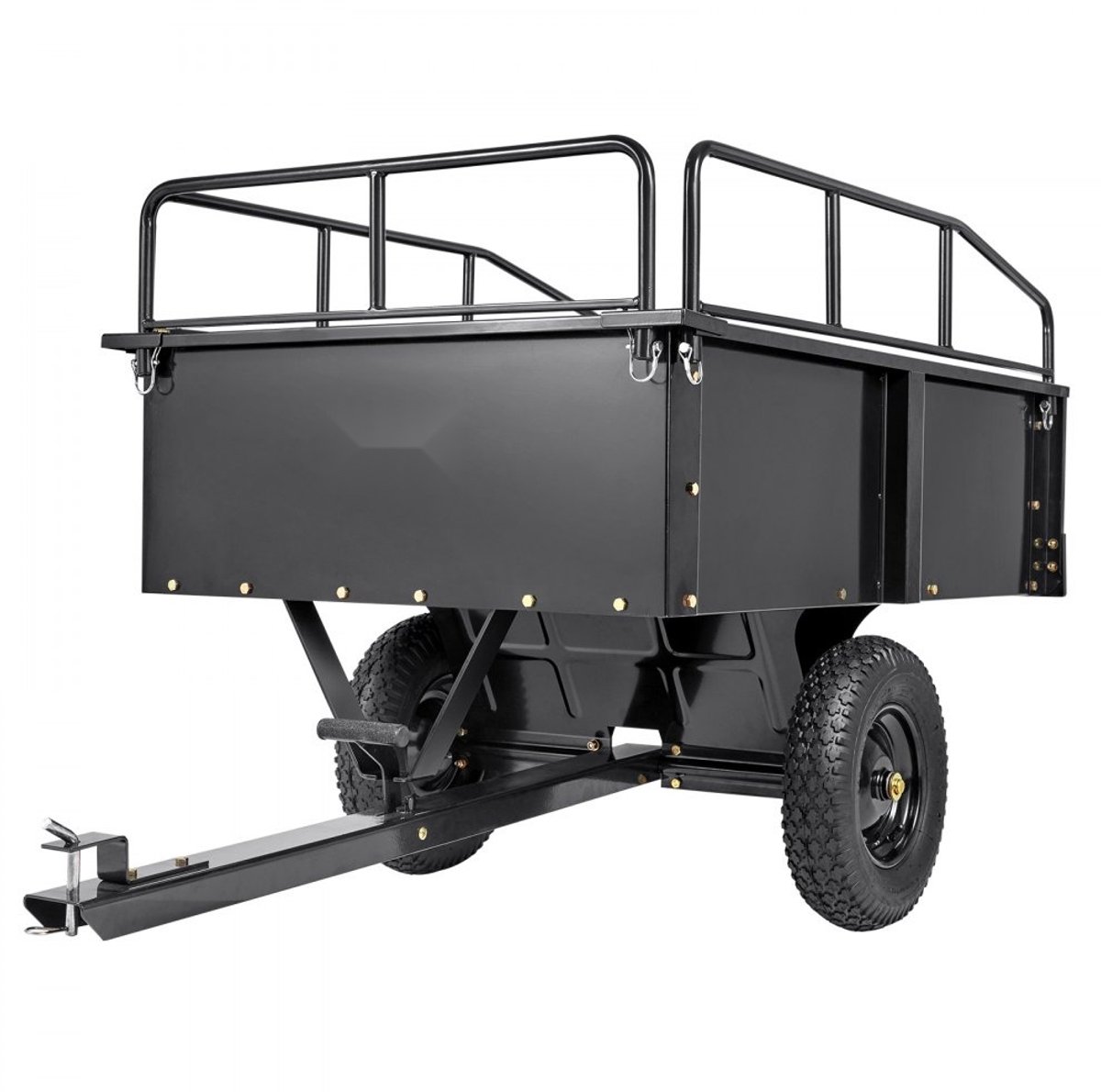 Kiepwagen voor Zitmaaier & ATV/UTV - Tuin Aanhanger - Laadvermogen 340 kg - Kantelbare Laadbak - Opvouwbare Zijwanden - Trekhaak - Zwart