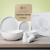Service de table OZ HOME BAVARY Smile 27 pièces - Porcelaine Wit - Design vague - 6 personnes - Compatible lave-vaisselle et micro-ondes
