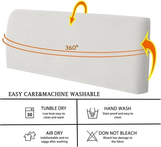 Housse de tête de lit OIMG - Housse de tête de lit élastique et lavable - Housse unie - Extensible et lavable - Housse de tête de lit épaisse et anti-poussière - Pour tête de lit rembourrée - Grise - 180 cm