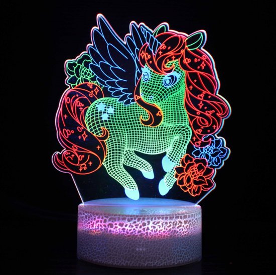 Paard nachtlampje voor kinderen, 3D visuele effecten, USB-touch