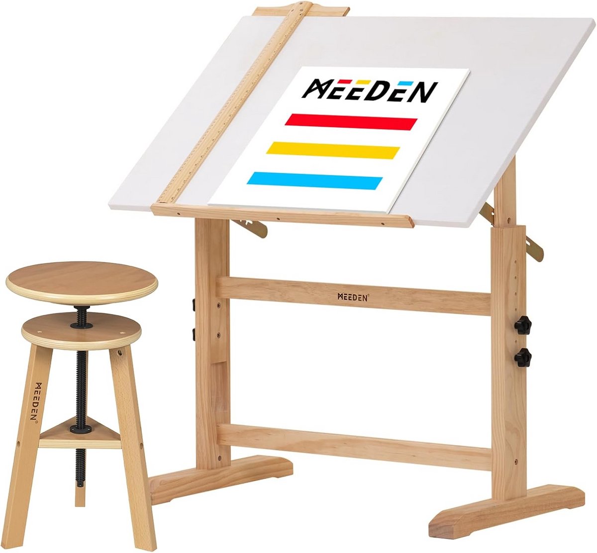 Witte Tekentafel en Krukset in Hoogte Verstelbaar Kantelbaar Tekenbureau voor Kunst en Creatief Werk