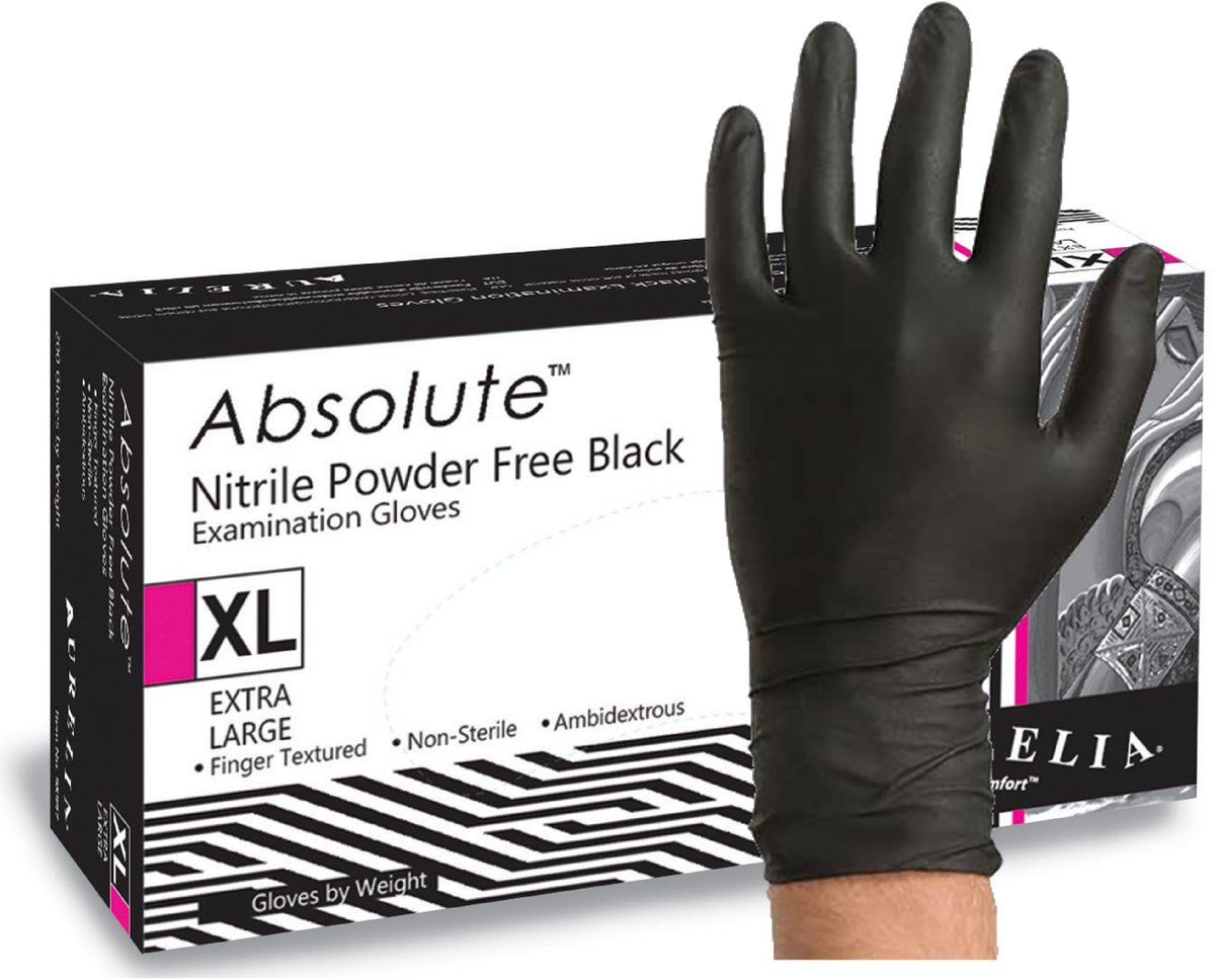 Aurelia Absolute 100 wegwerphandschoenen – Onderzoekshandschoenen – Nitril – Zwart – 100 stuks – Maat M
