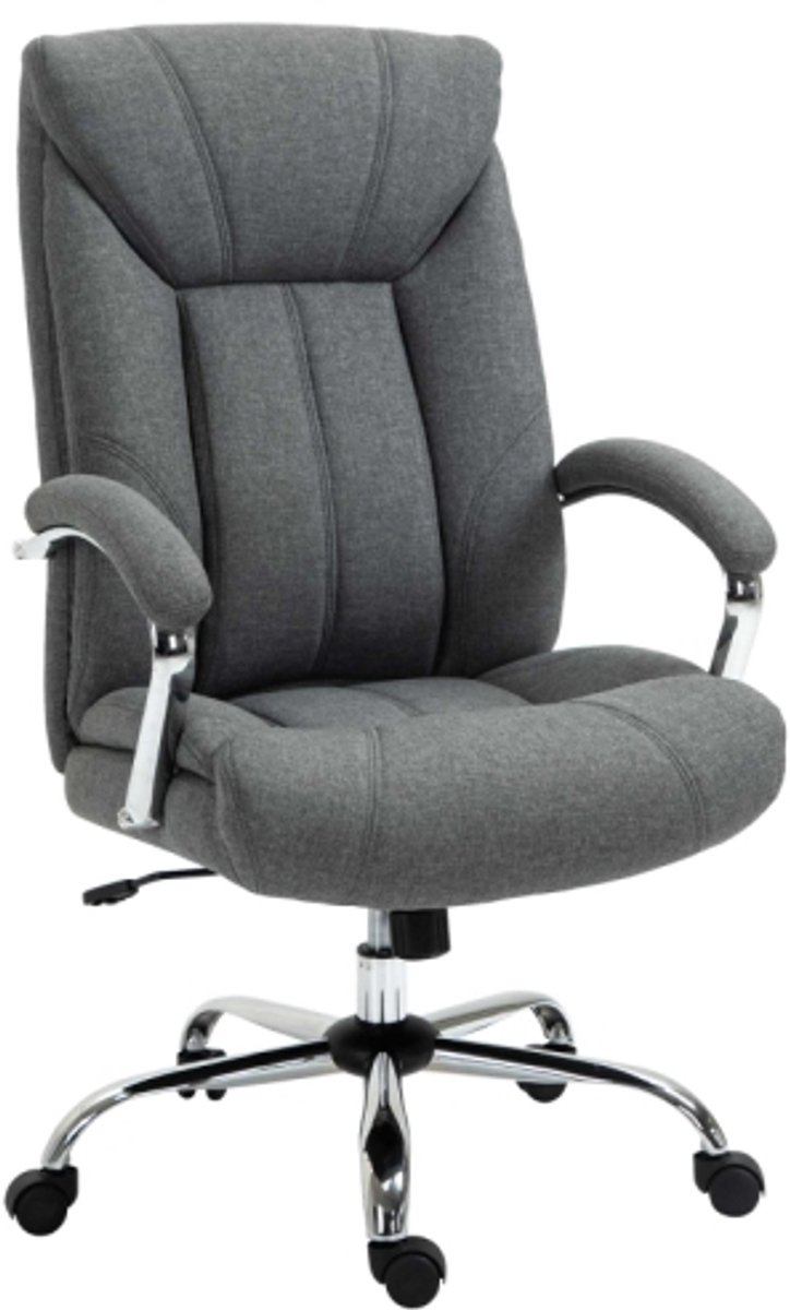 Bureaustoel met wiegfunctie, ergonomische stoel met gevoerde armleuningen en hoofdsteun in hoogte verstelbare bureaustoel draaistoel met rugleuning grijs 65 x 78 x 110-118 cm eenpersoonsstoel gestoffeerde stoel