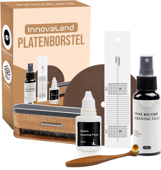 Innovaland - Platenborstel Premium Set - Antistatisch - Platenreiniger - LP Borstel - Vinyl Borstel - Vinyl Reiniger - LP schoonmaakset - LP Reinigingsset -LP reiniger - Platenspeler - Vinyl Cleaning Kit - Naaldborstel Platenspeler