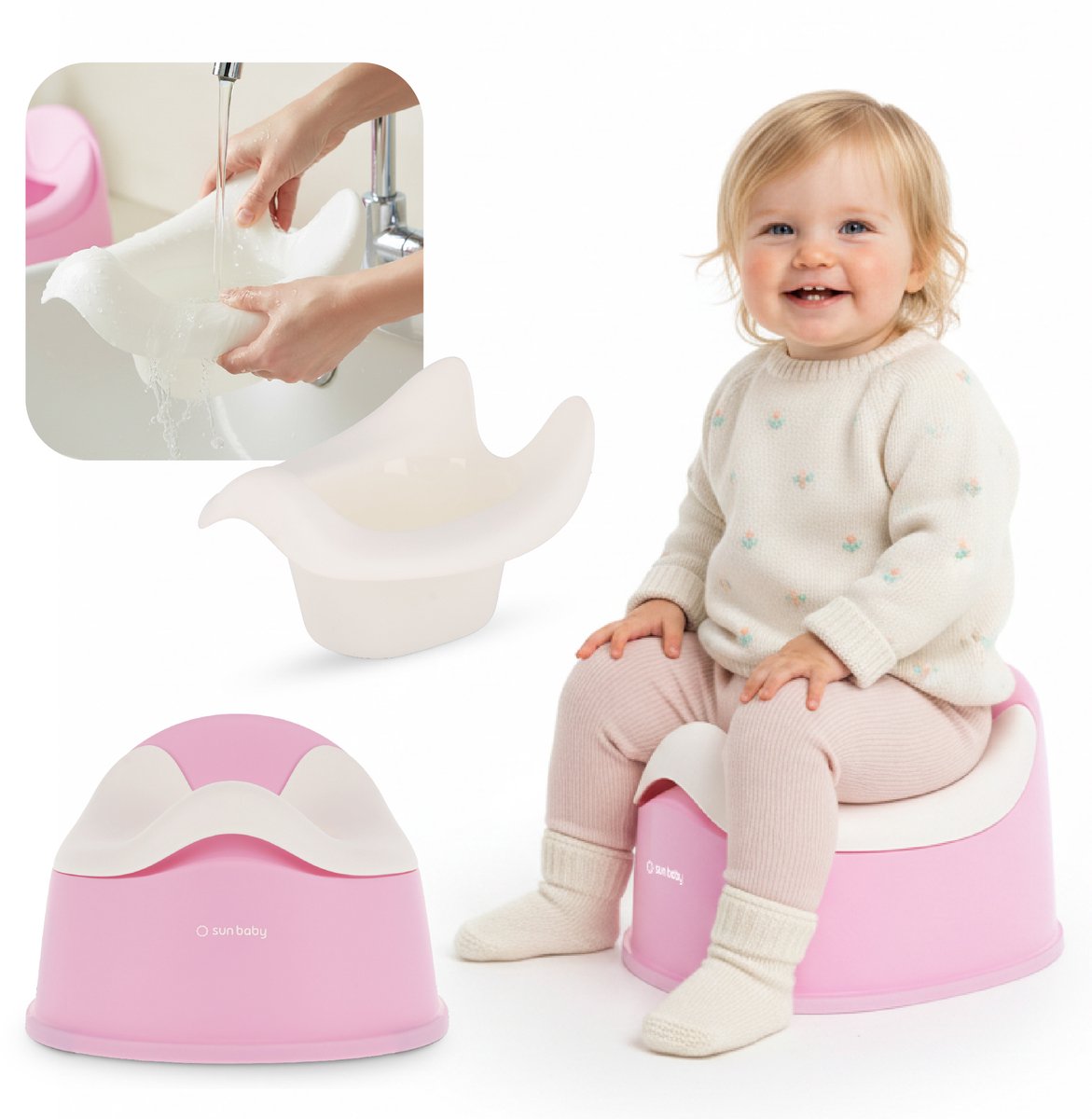 sun baby Potje - 18-36 maanden - antislipvoeten, ergonomische rugleuning, verwijderbare inzet, kunststof, tot 15 kg - Donkerroze-Wit