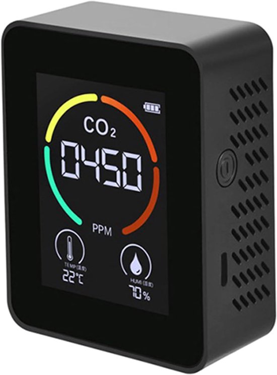 Digitale CO2 Meter – Luchtkwaliteit Meter met Temperatuur en Vochtigheid Sensor – Real-time Binnenshuis Lucht Monitoring voor Kantoor en Huis – 1200mAh Battery & USB-Oplaadbaar