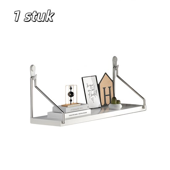 1 stuk - Plank - Geen boren nodig - Hout - Wandplank - Geschikt voor opbergruimte en decoratie aan de muur in slaapkamer, studeerkamer en woonkamer - 40*15 cm - Inclusief schroeven en haken - Wit