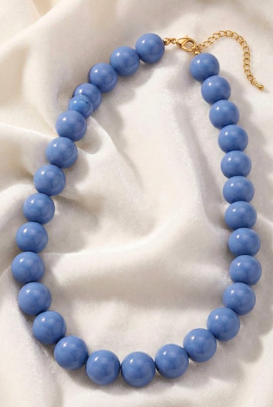 Lundholm Luxe Kralen Ketting Dames – Premium Stainless Steel Jewellery Ketting Dames Blauw – Grote 15 mm Hars Kralen – My Oslo Serie – Luxe Cadeau voor Haar – Inclusief Luxe Geschenkverpakking