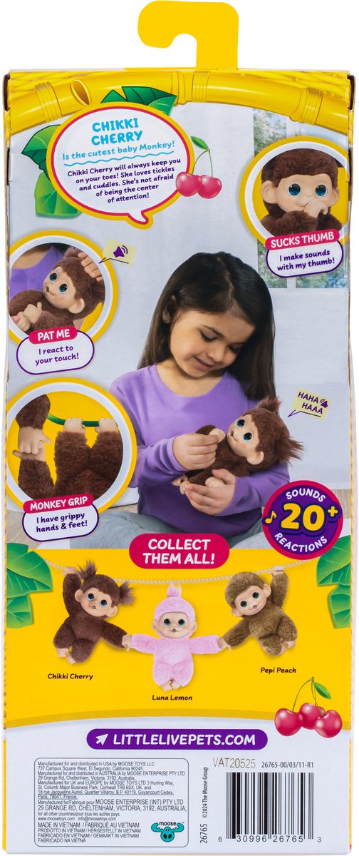 Little Live Pets - My Baby Monkey minis 'Chikki Cherry' baby-aapje - Interactieve pluchen knuffel — cadeau in Spellen & Speelgoed - foto 2