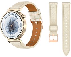 Stravo 18mm Luxe Slank Leren Horlogebandje – Echt Lederen Bandje met Diamantpatroon – Geschikt voor Garmin Vivoactive 4s / Vivomove 3s / Venu 2s / Venu 3s / Forerunner 255s / Forerunner 265s / Venu 4 41mm & Huawei GT 6 (41mm) - Beige