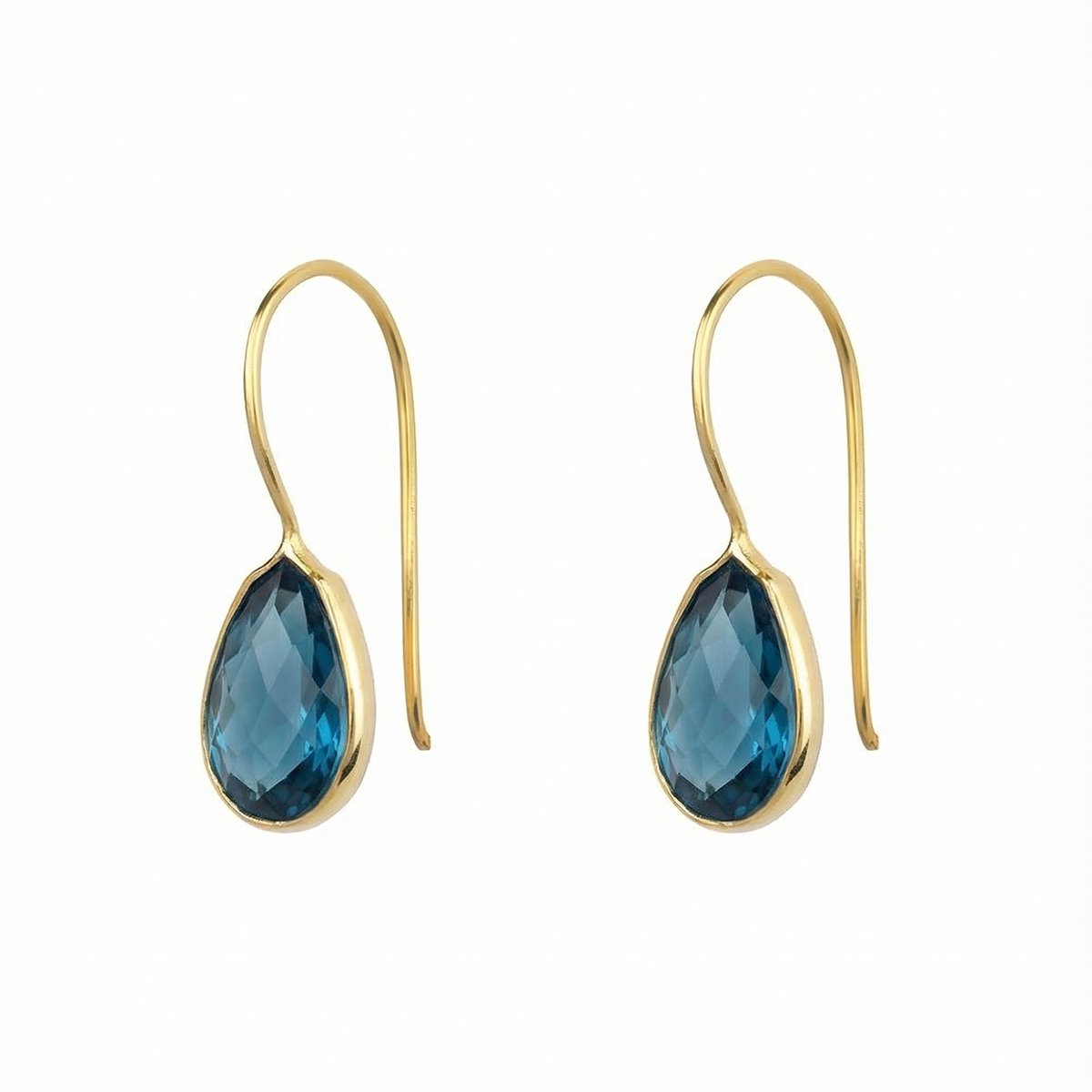 Dames Oorbellen Goudkleurig Blauw Topaas Druppel (14K Gold Plated) | cadeau dames