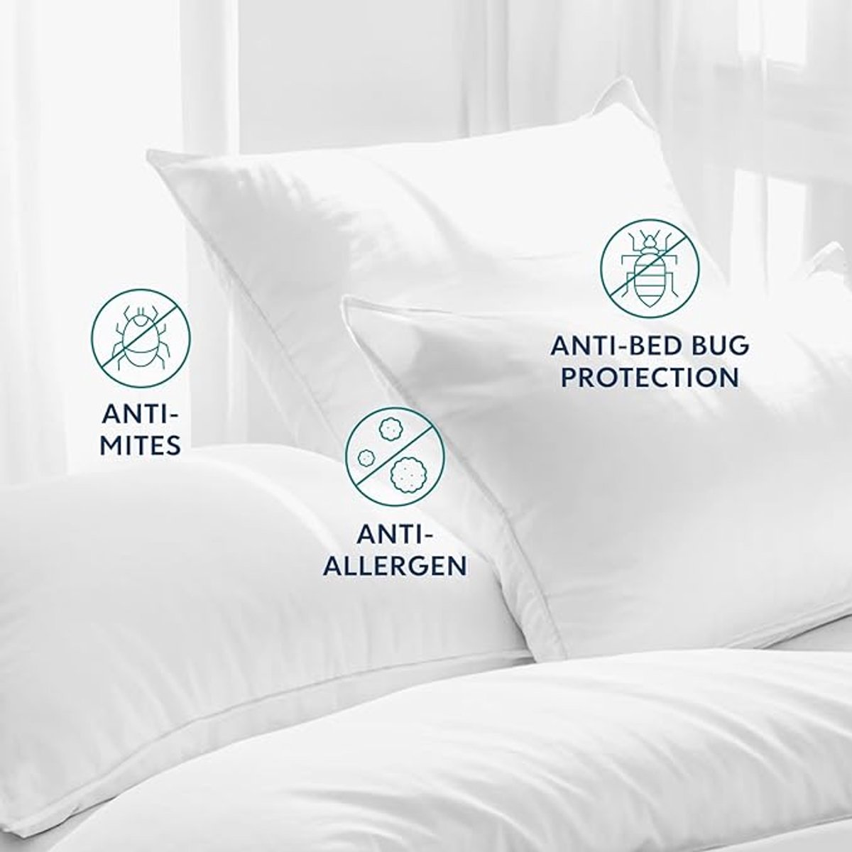 Famanu Kussenbeschermers 50x70 cm set 2, anti-allergie en anti-huisstofmijt, wasbaar 95°C, kussenhoes voor allergische mensen wit