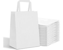 50 Witte Kraft Papieren Draagtassen met Platte Oorhengsels 18x8x22 cm