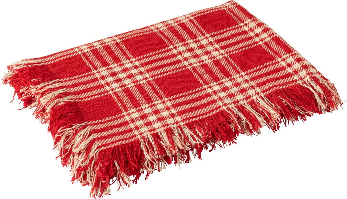 J-Line plaid Geruit - katoen - kerstrood/wit Wit - Rood