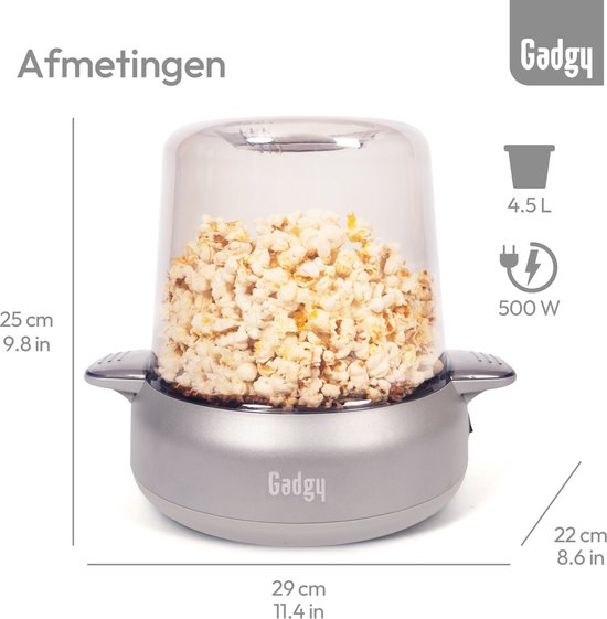 Gadgy Premium Popcornmachine - Popcornmaker - Vers & Huisgemaakt Popcorn in 4–5 Minuten - 500W - Zilver — afbeelding 5