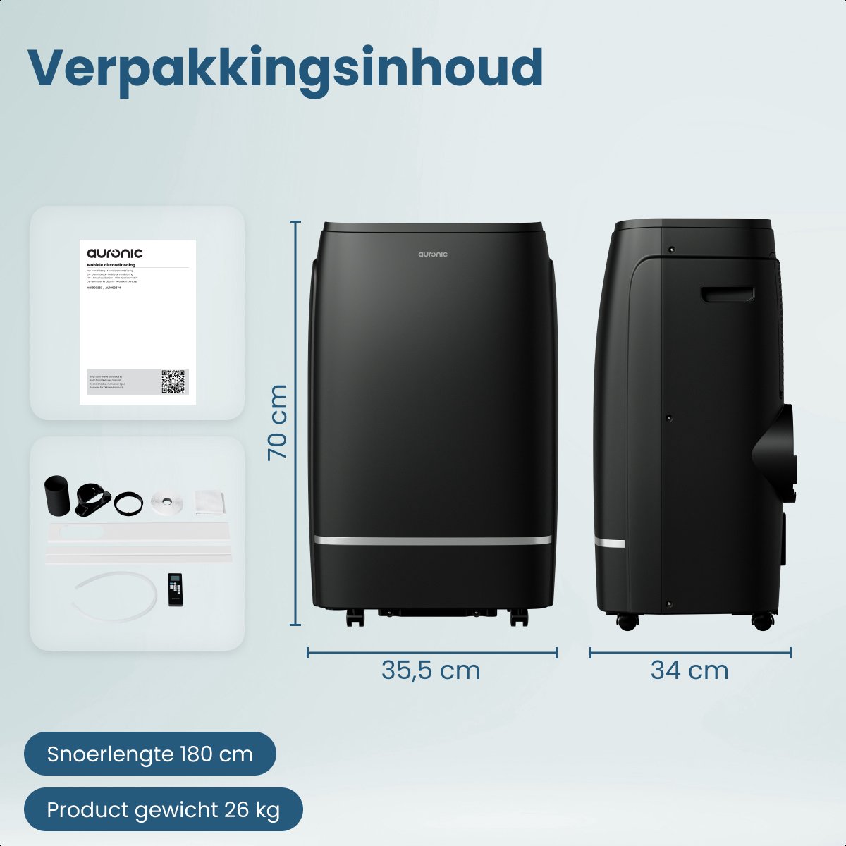 Auronic Mobiele Airco - 12.000 BTU - 4-in-1 - Airconditioning met 2 Raamafdichtingskits - Ventilator - Ontvochtiger - Tot 35m² - Zwart thumbnail 8