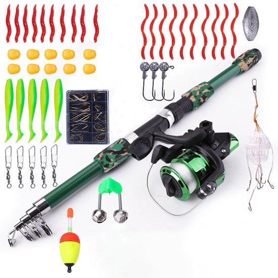 Somstyle Vishengel Set voor Beginners - 1.8 M - Vishengel met Molen - Dobbers - Hengelsport - Vis Accessoires - Groen / Zwart