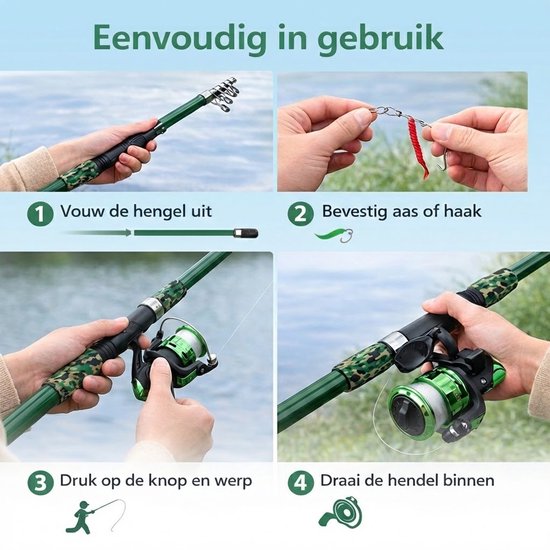 Somstyle Vishengel Set voor Beginners - 1.8 M - Vishengel met Molen - Dobbers - Hengelsport - Vis Accessoires - Groen / Zwart van somstyle — afbeelding 3