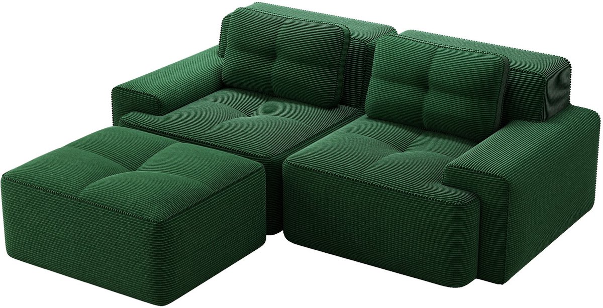 Merax Modulsofa Zonder Frame - L-vormige Hoekbank Met Ottoman - Diepe Zit 74 cm - Ribstof Corduroy - Cloud Comfort - Groen
