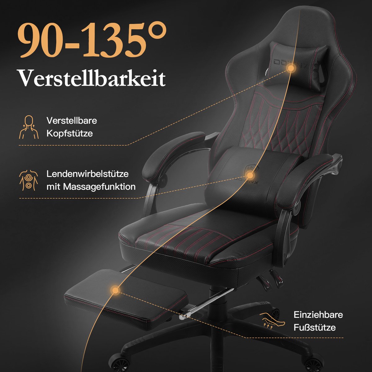 Dowinx Gamingstoel met Voetsteun en Massage Lendensteun - afbeelding 2