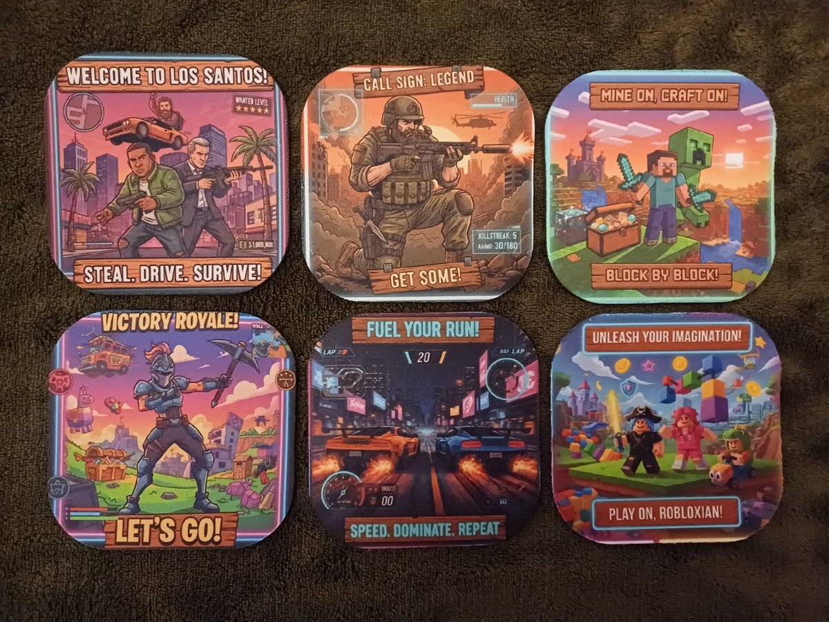 Luxe Gaming Onderzetters Set van 6 - Complete Collectie - Kurk Onderzijde