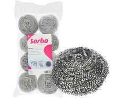 Sorbo RVS Schuursponsjes - 8 Stuks - Metaalspons voor Pannen, Oven en Grill - Extra Sterk - 40 Gram