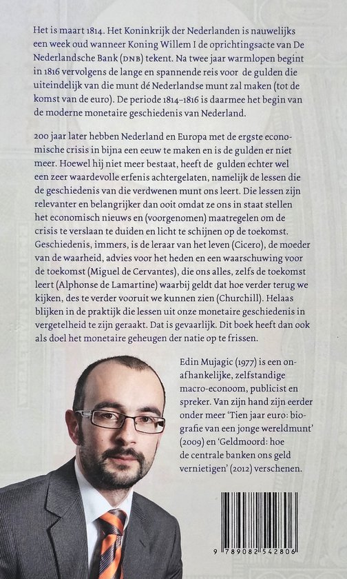 Achterkant van het boek 'Boeiend en geboeid' met een foto van de auteur Edin Mujagic. Met tekst over het boek en de auteur.
