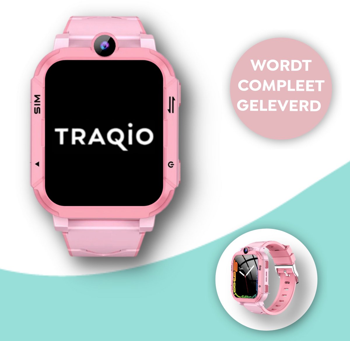 Traqio TRQ05 - GPS horloge kinderen - gps horloge kind - kinderhorloge bellen - gps tracker kinderhorloge - kinderhorloge met gps - kinderhorloge - Kinder smartwatch GPS - GPS horloge school - Roze