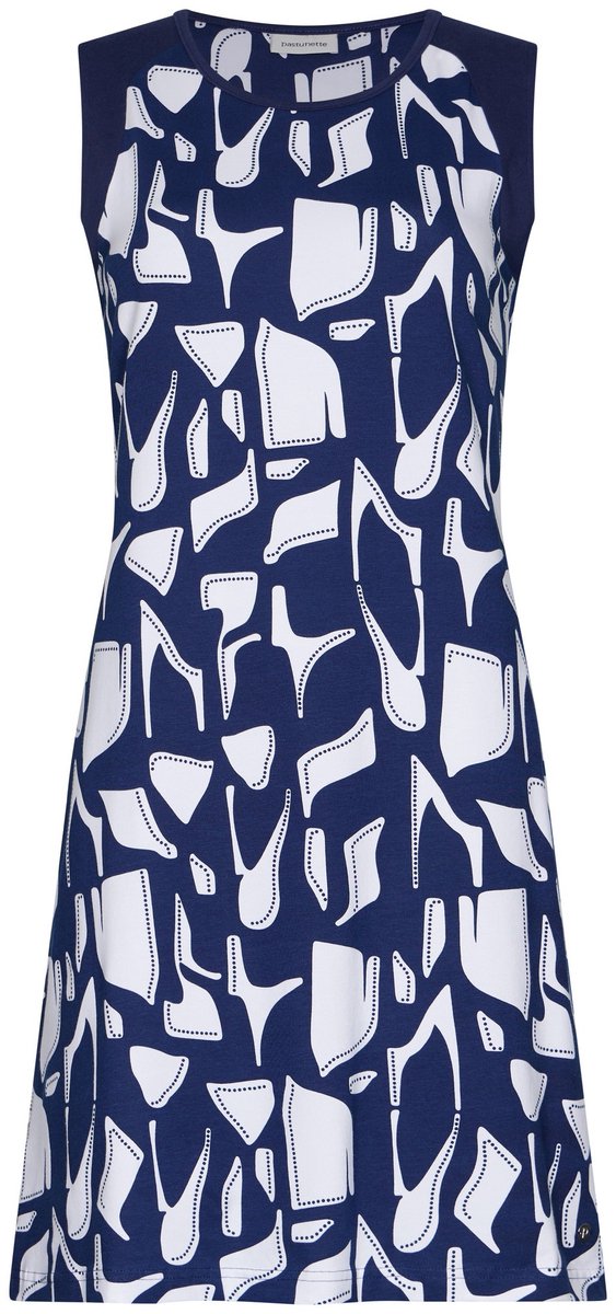 Pastunette Nachthemd - Midnight Mosaic - Organisch Katoen - Blauw/Wit - Mouwloos