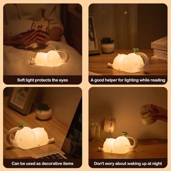 Olifant Nachtlampje - Babykamer Verlichting - Dimbare Slaaplamp - USB Oplaadbaar - Telefoonhouder - Veilig Siliconen van Olifant — afbeelding 3