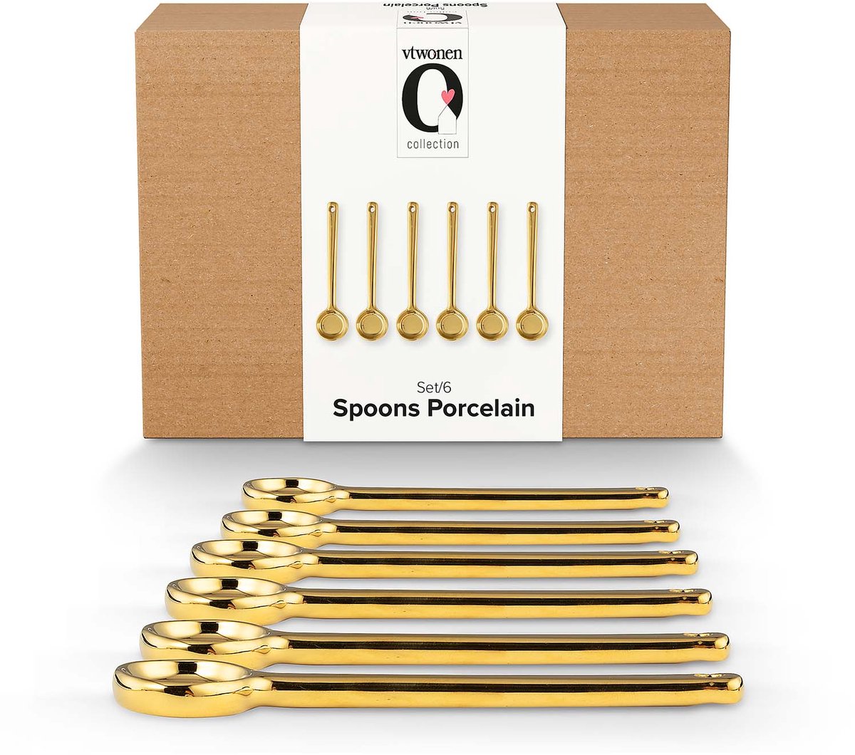 vtwonen Theelepels - Porcelein - Lepels - Goud - Set van 6 - Small
