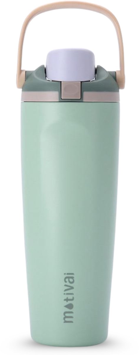 Motivai Two Sip RVS Drinkfles met Rietje & Twee Drinkopties – 900ML – 100% Lekvrij & Dubbelwandig – Thermosfles Waterfles – Olijfgroen