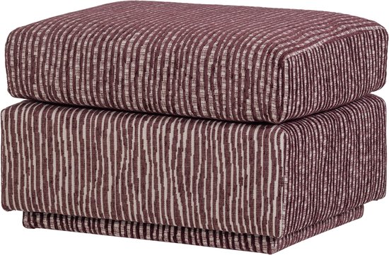 Blokvormige hocker met bordeauxrode en witte streepjesstof.