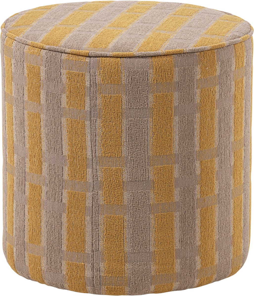 WOOOD Sarli Poef Hoog Dessin - Chenille - Taupe/Geel - 46x46x46