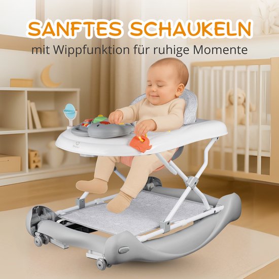 BRONEA® 5-in-1 Loopstoeltje voor baby's - Babywalker met schommelfunctie, muziek & licht - Afneembaar speelpaneel - Loopstoel in hoogte verstelbaar & inklapbaar - Grijs van BRONEA — afbeelding 4