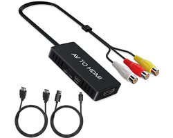 Tulp naar HDMI Converter - RCA naar HDMI-converter - AV naar HDMI-adapter - 720P/1080P Composite AV naar HDMl - Composite-adapter geschikt voor VHS-spelers, PS2, PS3, Xbox, N64, settopboxen, videorecorders, dvd's - Compatibel met HDTV's, projectoren