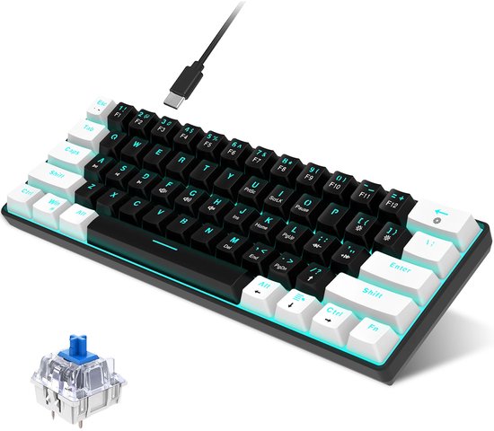 Gaming-toetsenbord, 61 toetsen, mechanisch/membraan, 60% compact gaming-toetsenbord