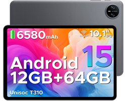 DOOGEE TAB A9 - Tablet - Android 15 - 12GB RAM + 64GB ROM（2TB/TF） - 10 Inch - 6580 mAh - 5G WiFi - Tablet Unisoc T310 - Dubbele Luidspreker - 3,5 mm aansluiting - Face ID - Grijs