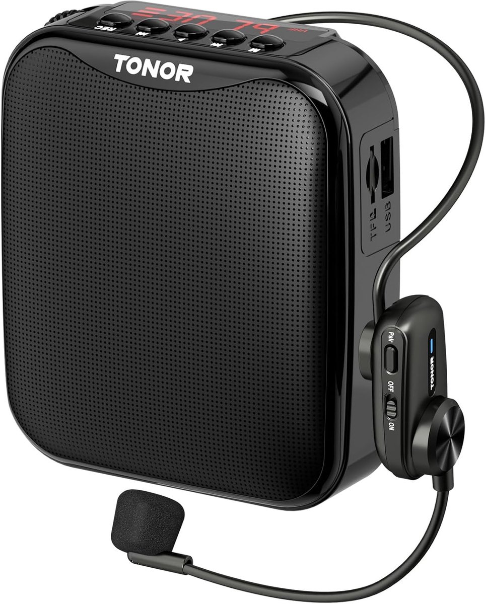 MELVRA Stemversterker - Draadloze Headset Microfoon - 11 Uur Batterijduur - Oplaadbaar - LED Display - Draagbaar PA Systeem - Voor Leraren, Gidsen & Presentaties