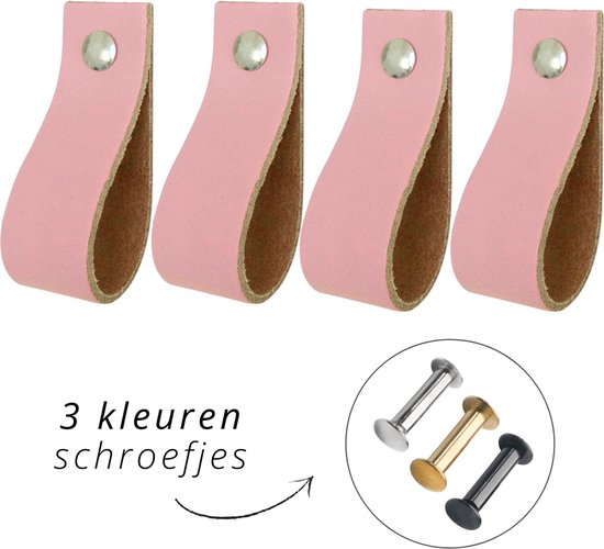 Poignées / Boucle en cuir - 4 pièces - SOFT ROSE - taille S (15,8 x 2,5 cm) - avec 3 vis de couleur