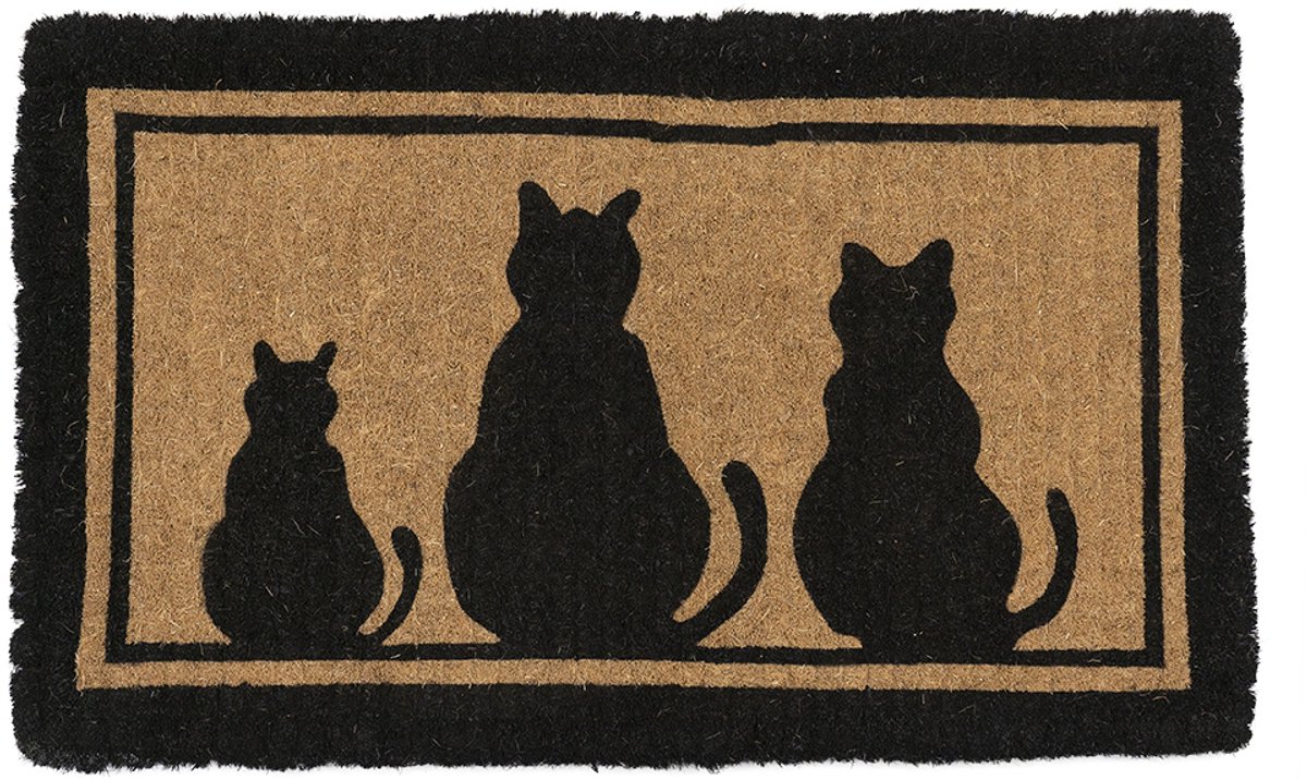 Mars & More kokosmat handgeweven 3 katten zwart 75cm Multi