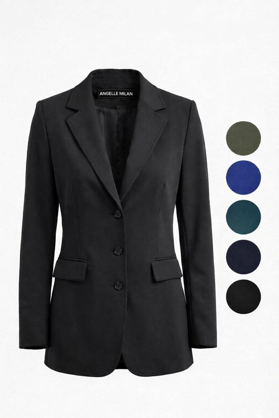 Angelle Milan - Vêtements de voyage pour femme - Veste Zwart à 3 boutons - Respirante - Infroissable - Durable - En 5 tailles - Taille L