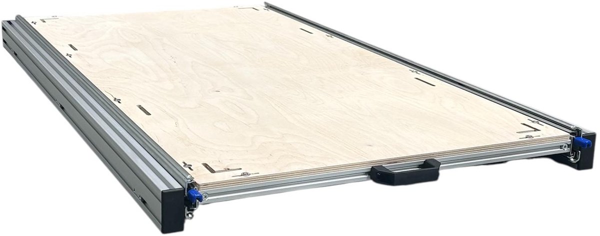 Schuifframe aluminium voor camper 120x60 cm met multiplex berk 9 mm bovenplaat