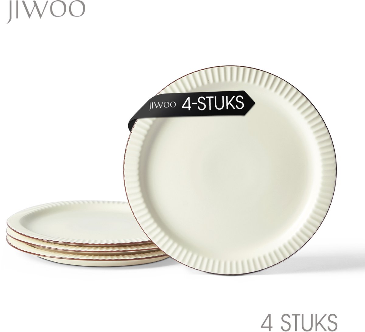 Dinerborden set van 4 (Ø21,3cm / 8,5inch), Ontbijtborden, Pastaborden, Pizzaborden, serviesset 4 persoons, Geschikt voor Restaurants, Horeca, Feest, Familiefeesten, Banketten en Picknicks, Magnetron-vaatwasserbestendig, Keramiek
