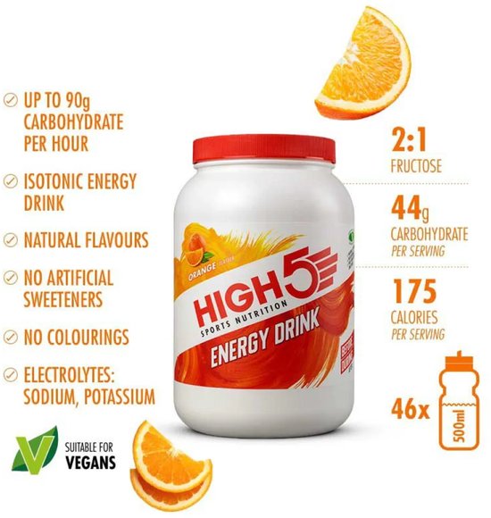 HIGH5 - Energydrink - 2200gr - Sinaasappel smaak - Isotone Energiedrank - Electrolyte - Elektrolyten + Koolhydraten Sportdrank - 2 : 1 fructose van High5 — afbeelding 3